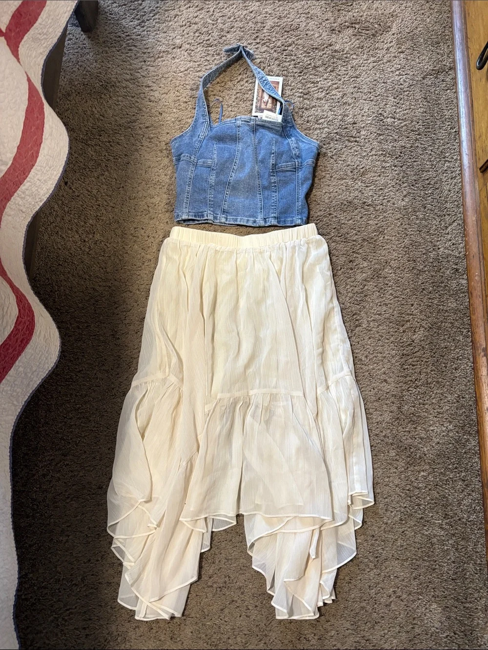 Two Piece Denim and Chiffon Set - Picture 1 of 4